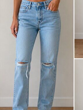 American Eagle Light Wash Ripped Straight Leg Jeans | Size 4